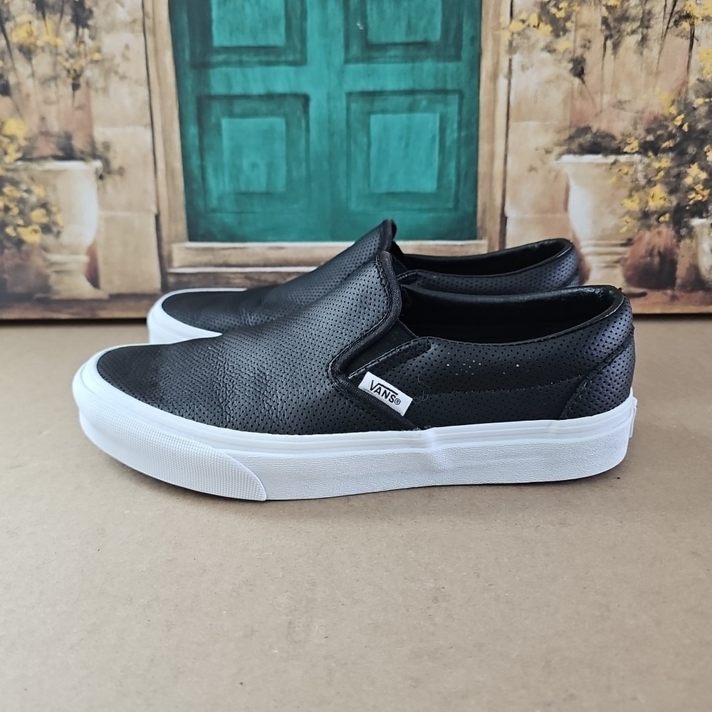 VANS Classic Slip On Perf Leather Black Womens Size 7 Sneaker